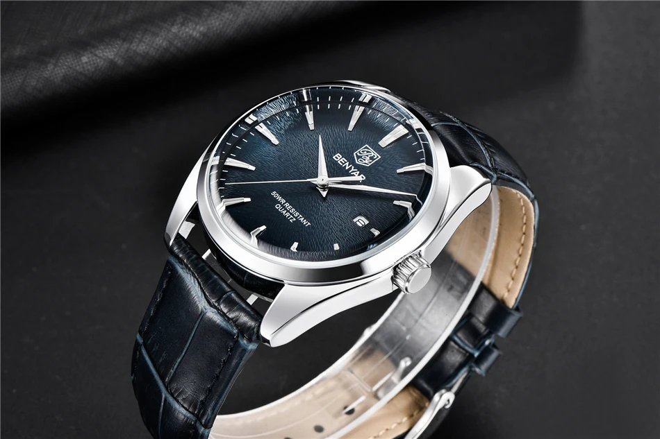 Benyar 5163 Top Brand Luxury Military Wristwatches Leather Quartz Watches Waterproof Simple Watch for Men Reloj Hombre