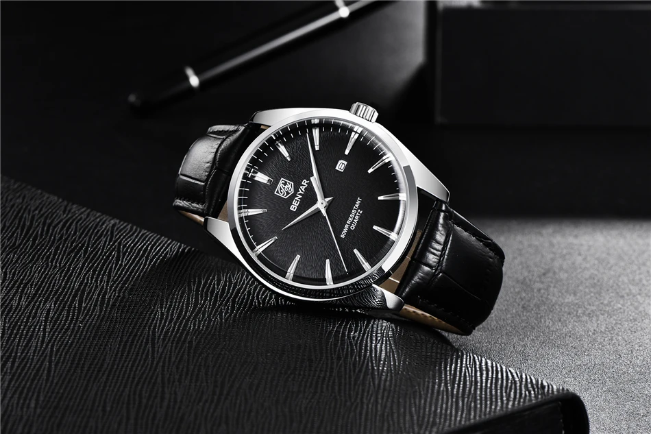 Benyar 5163 Top Brand Luxury Military Wristwatches Leather Quartz Watches Waterproof Simple Watch for Men Reloj Hombre