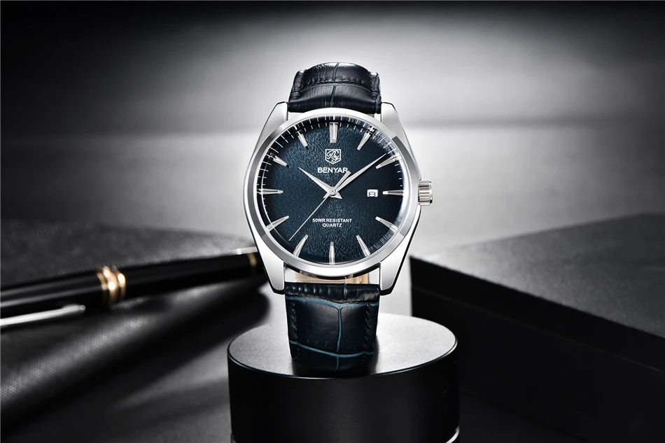 Benyar 5163 Top Brand Luxury Military Wristwatches Leather Quartz Watches Waterproof Simple Watch for Men Reloj Hombre