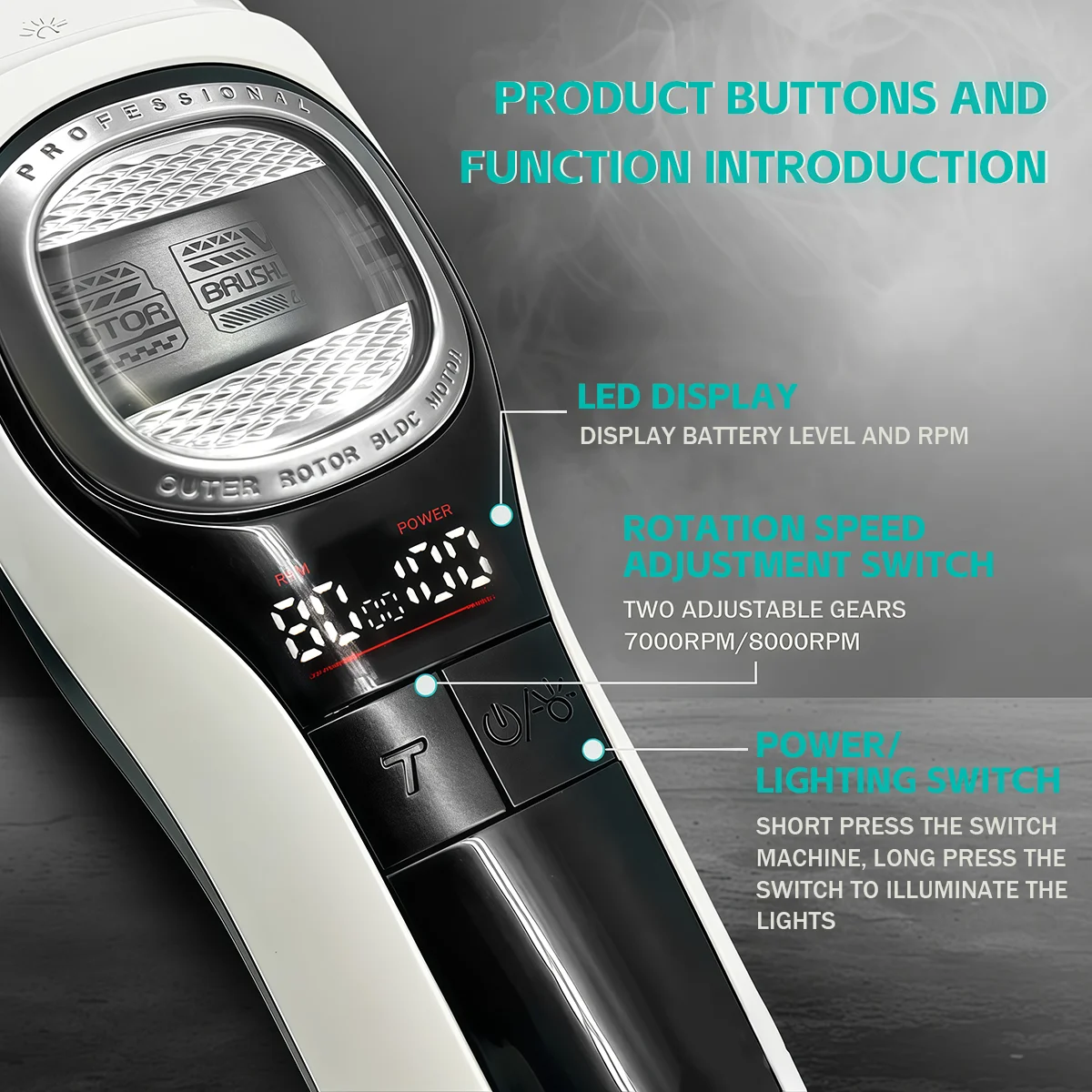VGR Clippers Professional Hair Trimmer Cordless Hair Cutting Machine Outer Rotor BLDC Motor Barber Metal Clipper for Men V-888C