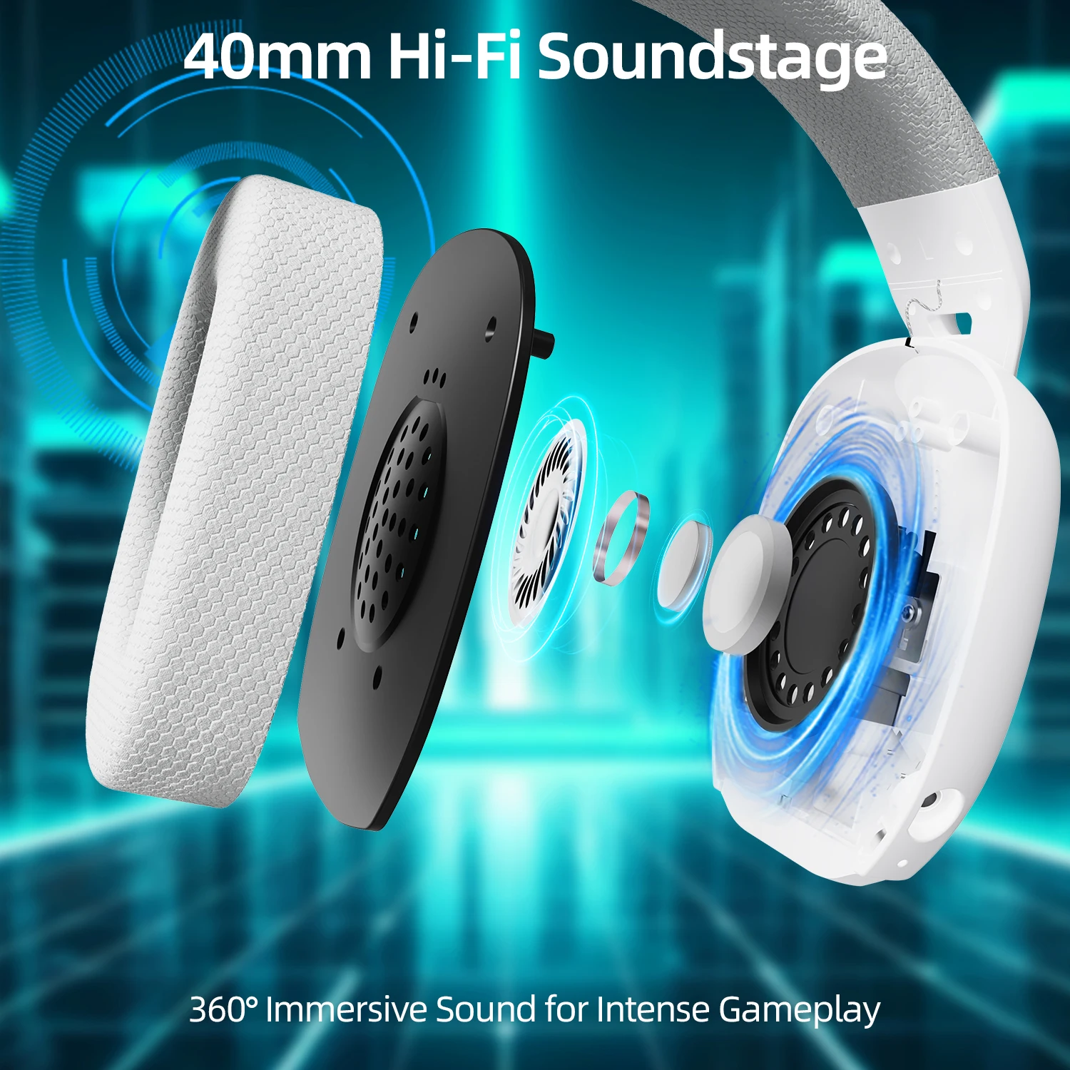 ATTACK SHARK L80Pro Gaming Headset, Bluetooth 5.3 2.4GHz Wireless & 3.5mm Wired, 40mm Drivers, Dual Microphones, 300mAh Battery