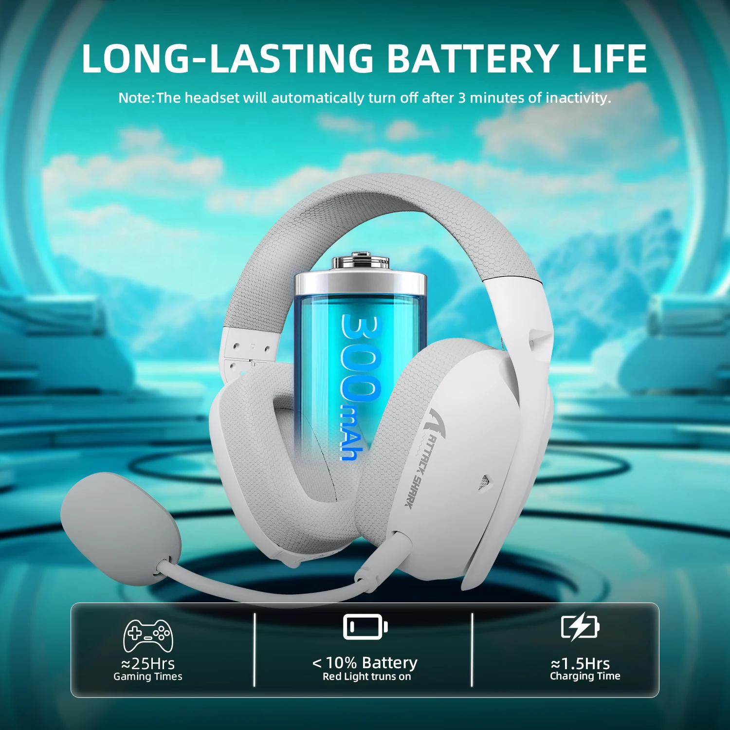 ATTACK SHARK L80Pro Gaming Headset, Bluetooth 5.3 2.4GHz Wireless & 3.5mm Wired, 40mm Drivers, Dual Microphones, 300mAh Battery