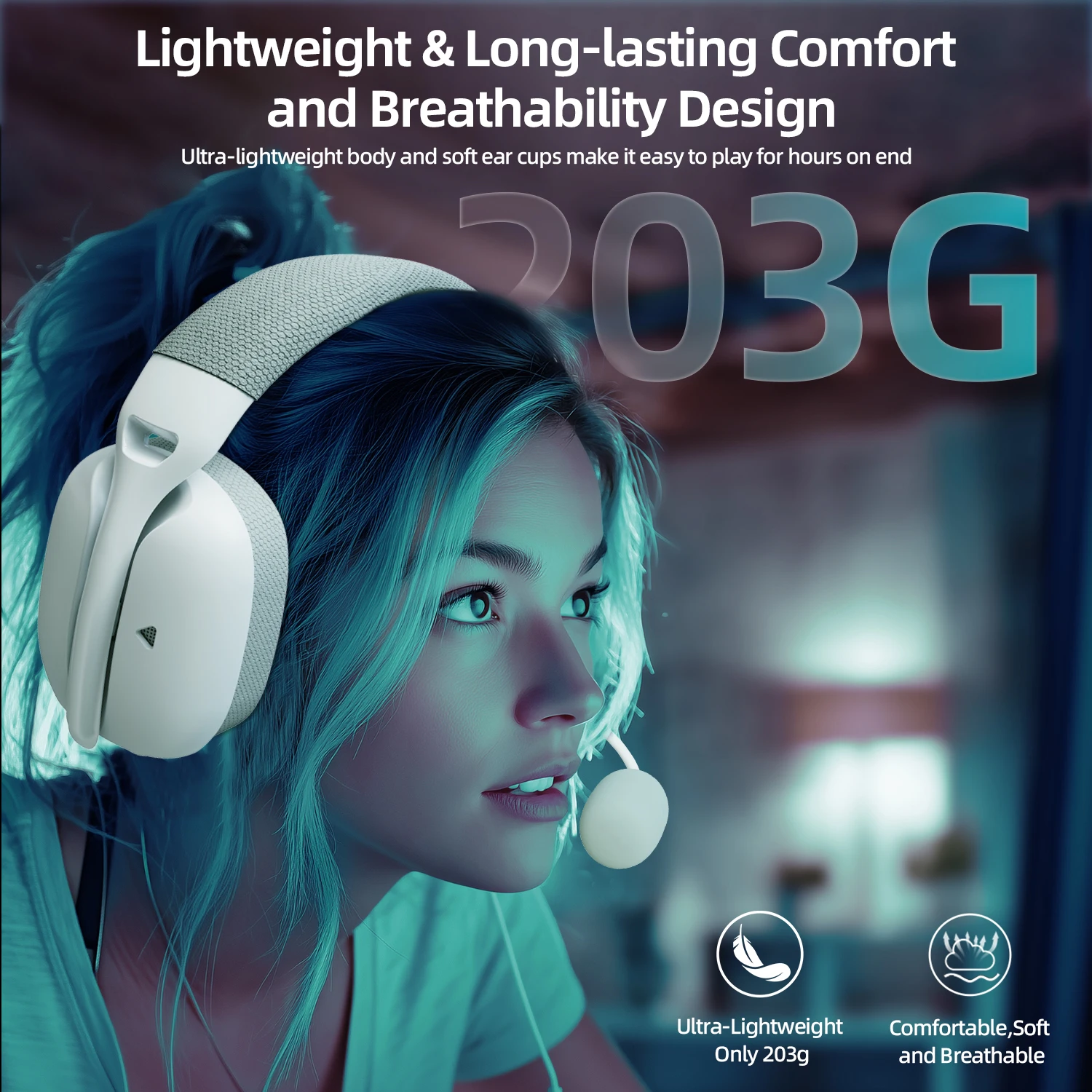 ATTACK SHARK L80Pro Gaming Headset, Bluetooth 5.3 2.4GHz Wireless & 3.5mm Wired, 40mm Drivers, Dual Microphones, 300mAh Battery