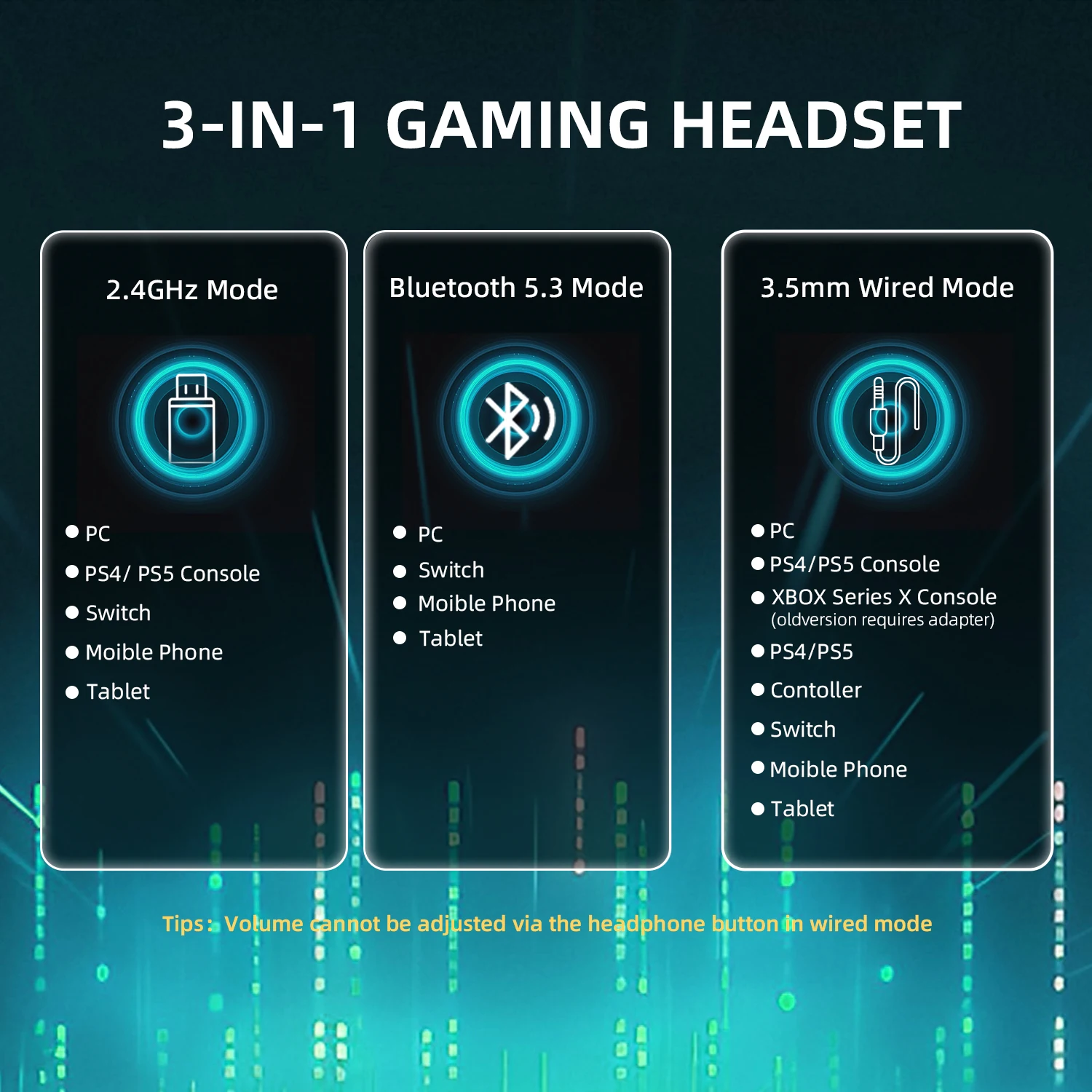 ATTACK SHARK L80Pro Gaming Headset, Bluetooth 5.3 2.4GHz Wireless & 3.5mm Wired, 40mm Drivers, Dual Microphones, 300mAh Battery