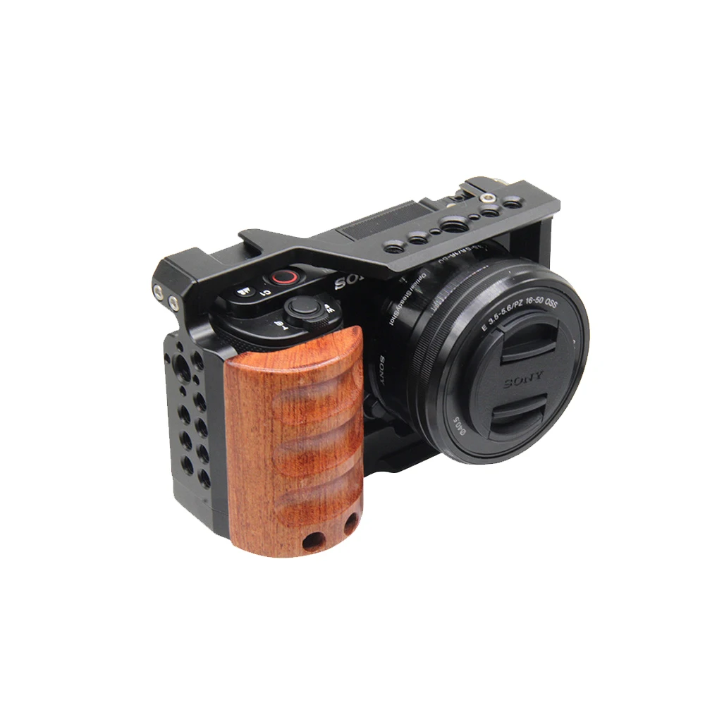 For Sony ZV-E10 Cage camera With Wooden Handle cold shoe Rabbit cage support bracket Stabilizer video led microphone tripod