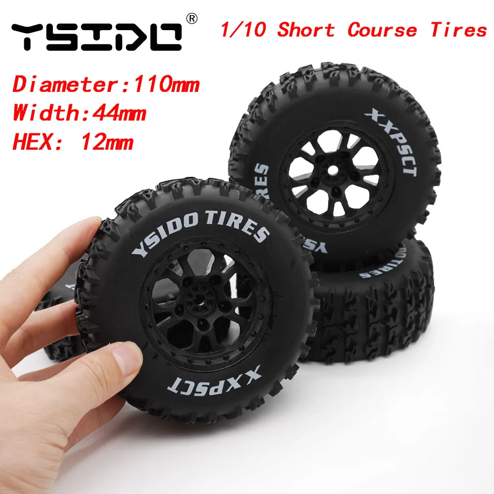 YSIDO 4pcs 110mm 1/10 Short Course Truck Tires Tyre Wheel With 12mm Hex For Slash Arrma Senton HuanQi 727 Vkar 10sc Hpi Rc Car