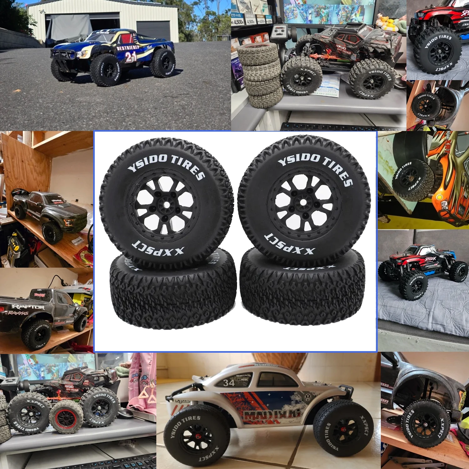 YSIDO 4pcs 110mm 1/10 Short Course Truck Tires Tyre Wheel With 12mm Hex For Slash Arrma Senton HuanQi 727 Vkar 10sc Hpi Rc Car