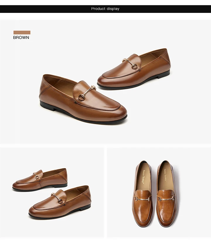 BEAUTODAY Dress Shoes Women Loafers Cow Leather Sheepskin Rubber Formal Business Suit Ladies 2025 Spring Autumn Handmade 27171