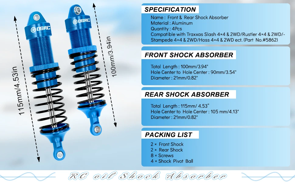 Esilun RC Oil Shock Absorber Damper for Traxxas Slash 2WD Hoss Rustler 4X4 VXL Slash 4X4 Bandit Nitro Stampede 1/10 Accessories