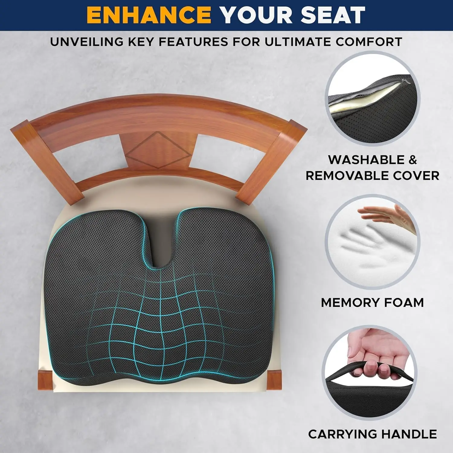 Gel Orthopedic Memory Cushion Foam U Coccyx Travel Seat Massage Car Office Chair Protect Healthy Sitting Breathable Pillows
