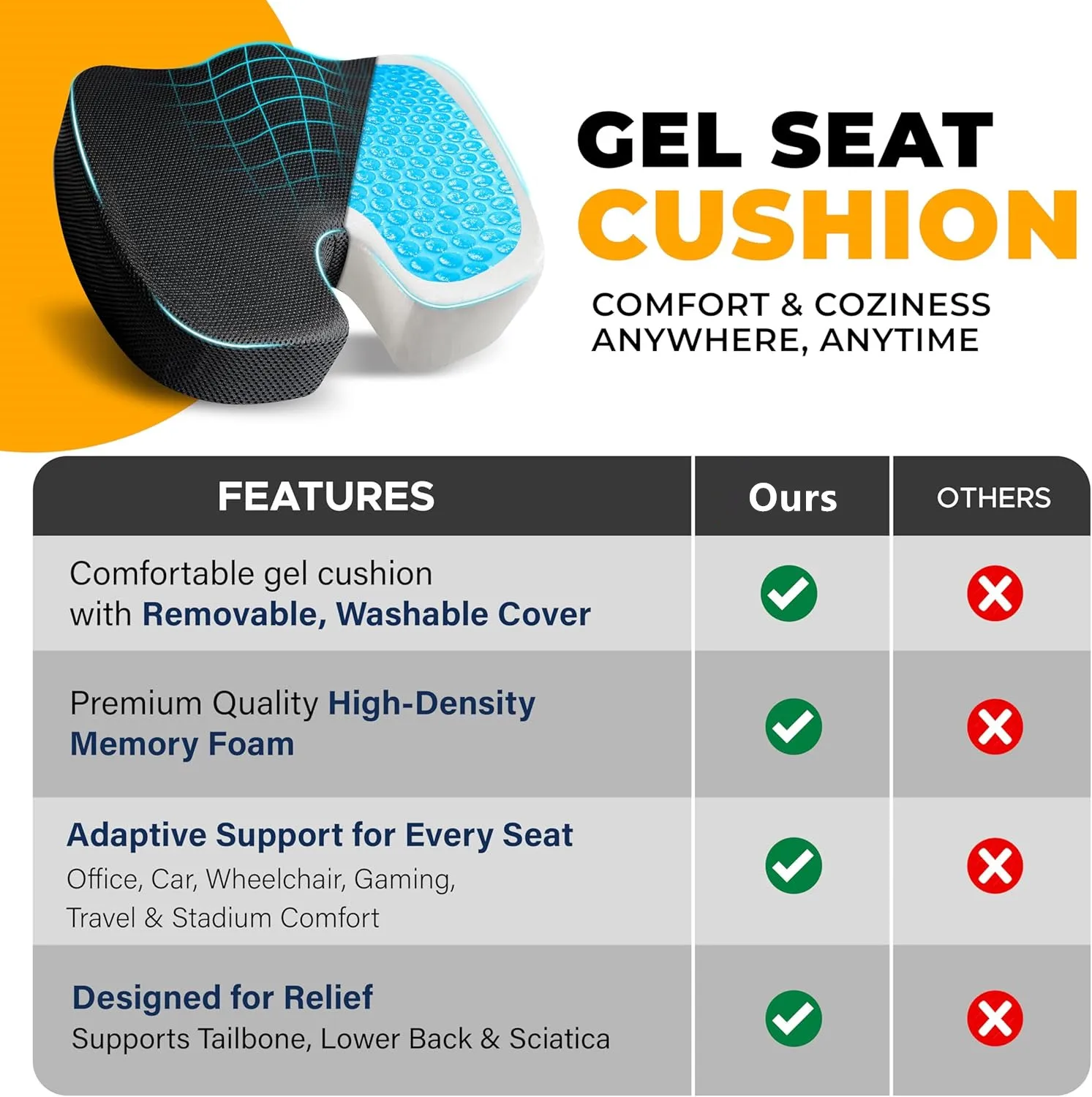 Gel Orthopedic Memory Cushion Foam U Coccyx Travel Seat Massage Car Office Chair Protect Healthy Sitting Breathable Pillows