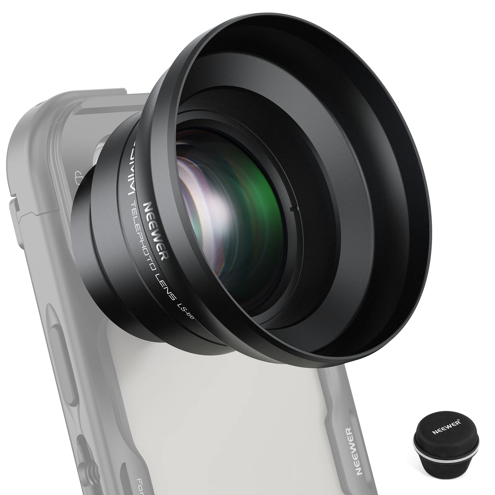 NEEWER HD 65mm Telephoto Phone Camera Lens with Lens Hood for Phone Cage Case, 1.7X Zoom Lens For iPhone 16 15 S25 S24 Ultra