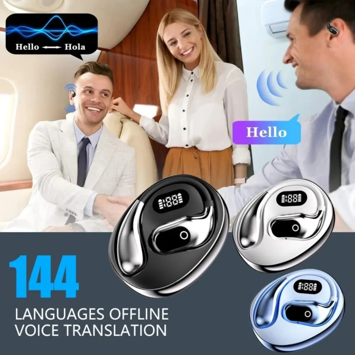 Real Time Translation Headphones 144 Languages Translator Earphones Wireless Bluetooth 5.4 Headsets for Business Office Travel