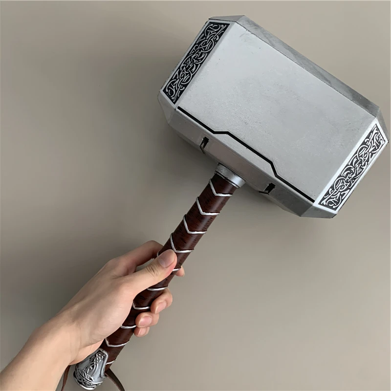 1:1 Thunder Hammer Weapons 44cm Hammer Cosplay Model Role Playing Belt Decor Stage Props Carnival Toy Gift Rubber