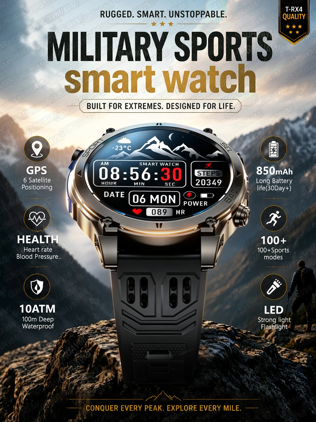 2026New T-RX4 Ultra GPS Smart Watch For Men 6-star GPS Positioning 10ATM Waterproof 850mAh Battery Compass 170+Sports Smartwatch