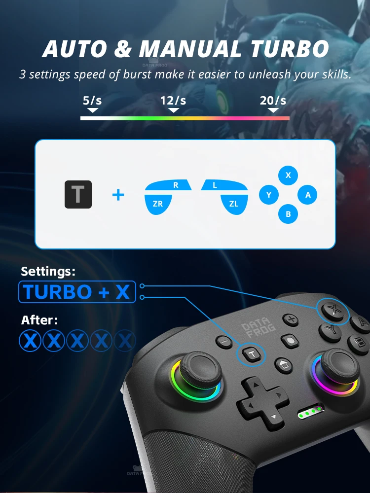 DATA FROG Wireless Game Controller For Switch / Lite / OLED Model PC Gaming Joystick Dual Vibration Turbo