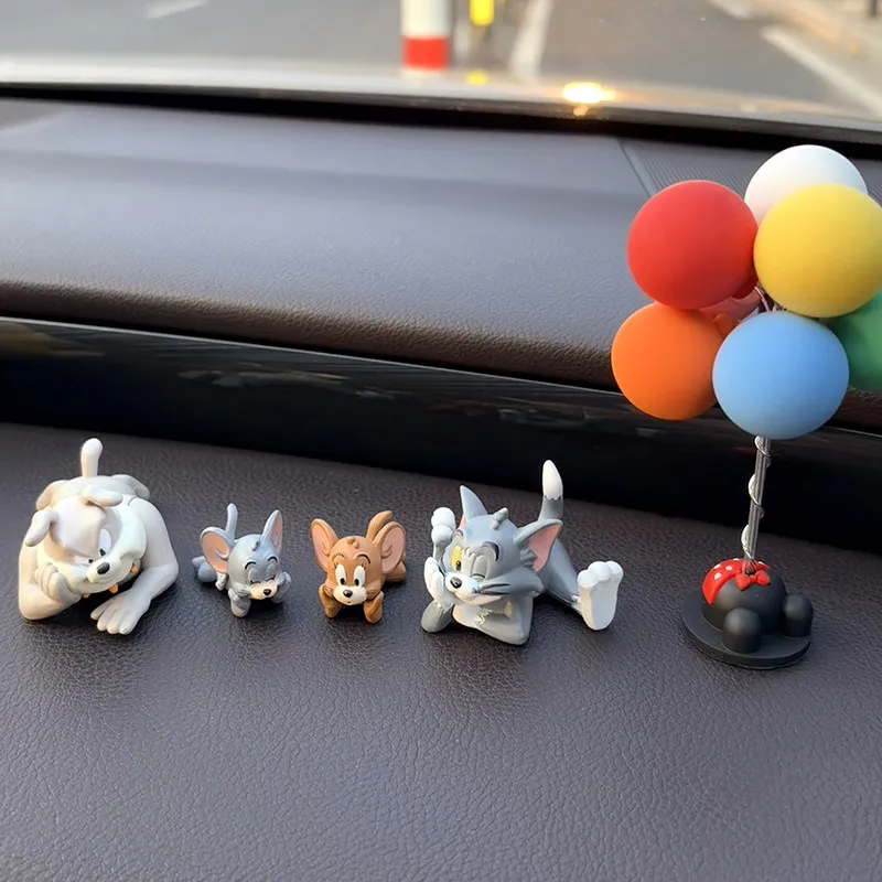 4pcs/Set Cute Tom Jerry Tuffy Spike Kawaii Lying Cartoon Figures Cake Topper Anime Toy Car Ornament Desktop Decor Birthday Gifts