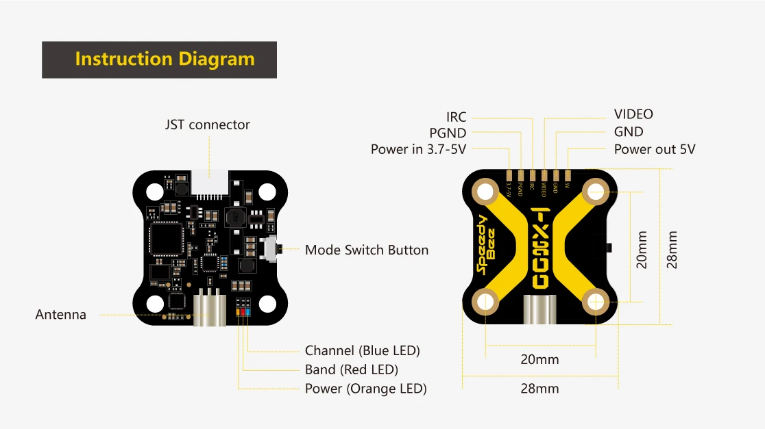 SpeedyBee TX800 VTX 5.8G 48CH PitMode 25mW/200mW/400mW/800mW Output Long Range Transmitter Tramp Support For RC FPV Racing Drone