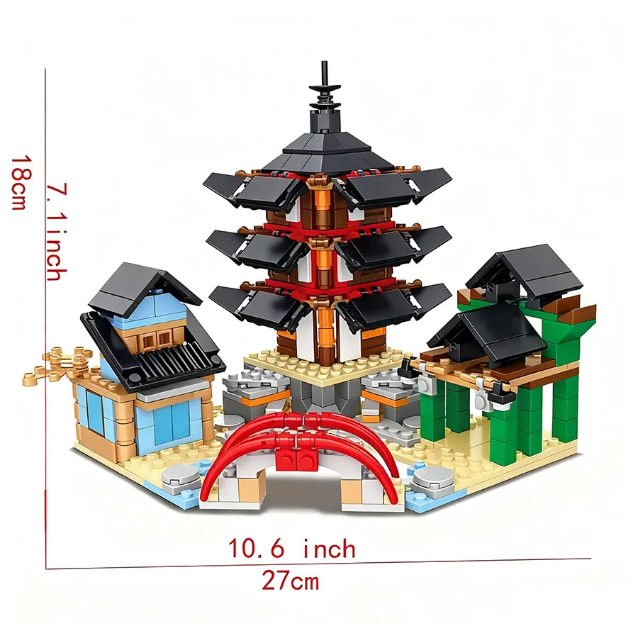 1 Bag Temple Model Building Blocks Set With 6 pcs Ninja Mini Figures Children's Bricks Toy Gift Idea for Kids