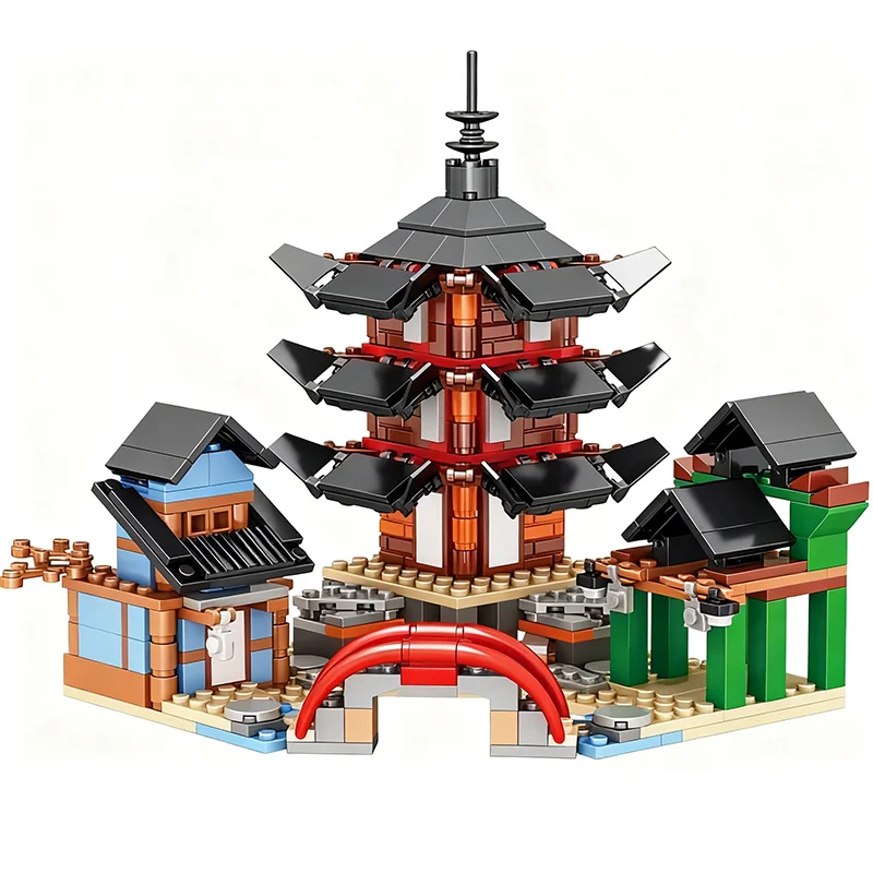 1 Bag Temple Model Building Blocks Set With 6 pcs Ninja Mini Figures Children's Bricks Toy Gift Idea for Kids