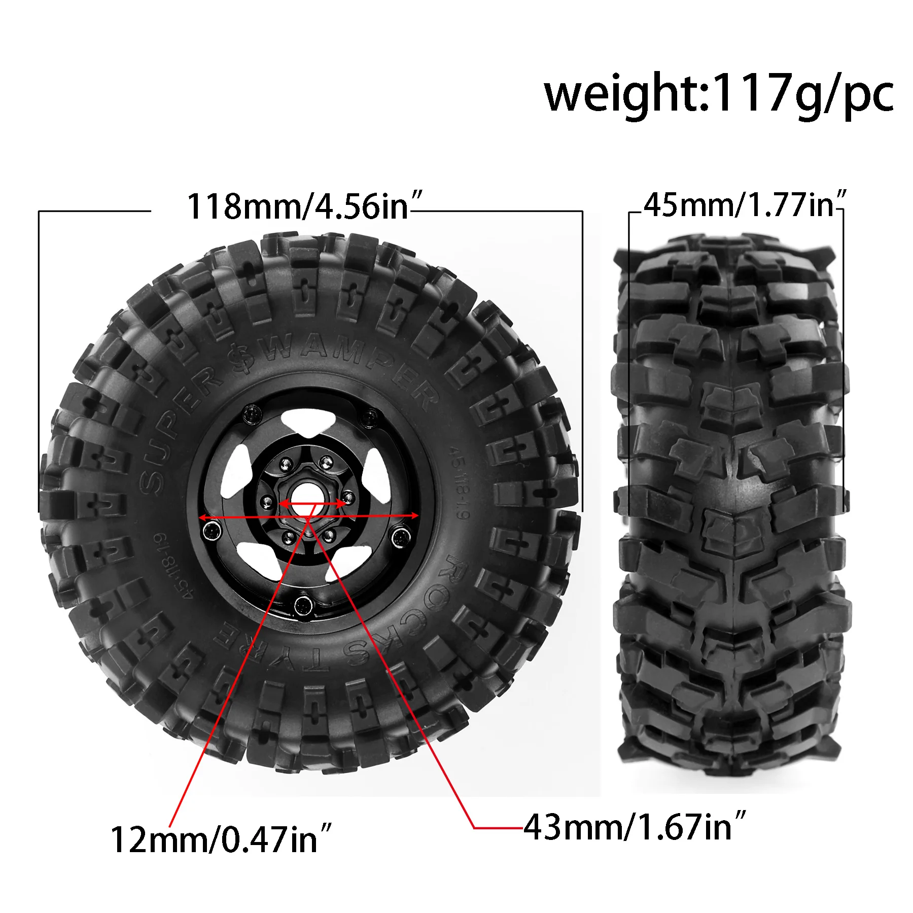 4pcs 1.9 in Wheel Tires for 1/10 TRX4 TRX6 SCX10 II 90046 SCX10 III AXI03007 Gen7/8 D90 VS4-10 RC Crawler Car