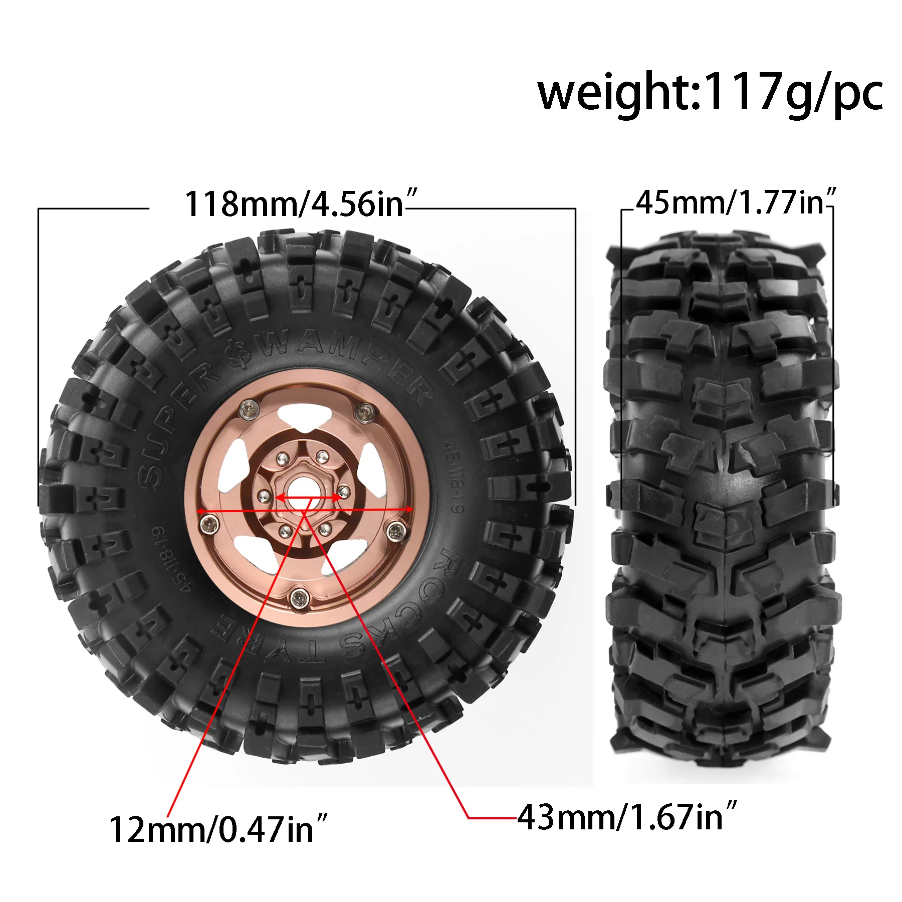 4pcs 1.9 in Wheel Tires for 1/10 TRX4 TRX6 SCX10 II 90046 SCX10 III AXI03007 Gen7/8 D90 VS4-10 RC Crawler Car