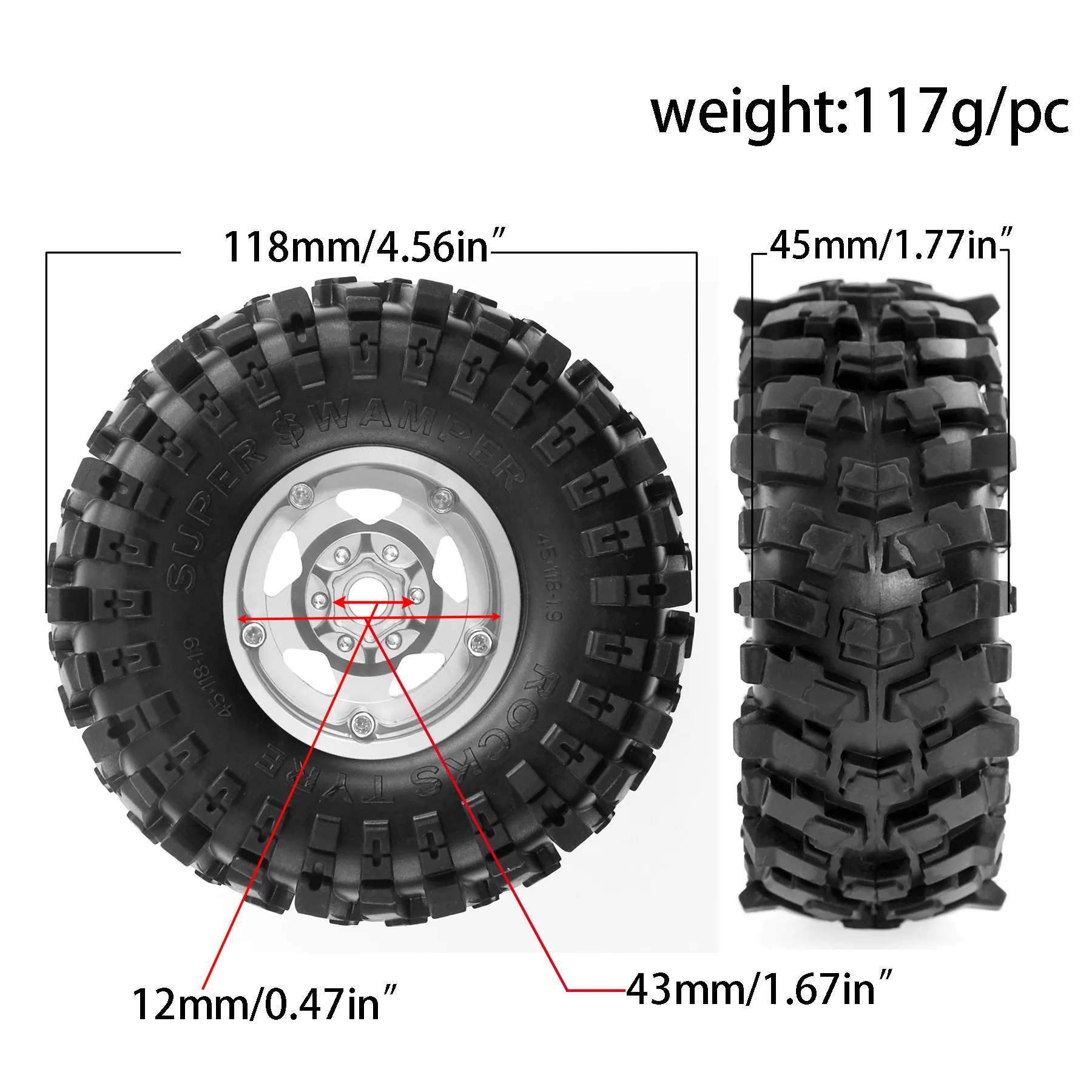 4pcs 1.9 in Wheel Tires for 1/10 TRX4 TRX6 SCX10 II 90046 SCX10 III AXI03007 Gen7/8 D90 VS4-10 RC Crawler Car