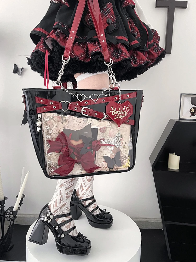 Y2k Aesthetic Underarm Ita Bag Streetwear Girl Transparent Shoulder Bag Heart Shape Chic Chain Handbag DIY Display Crossbody Bag