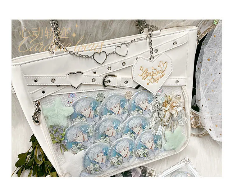 Y2k Aesthetic Underarm Ita Bag Streetwear Girl Transparent Shoulder Bag Heart Shape Chic Chain Handbag DIY Display Crossbody Bag