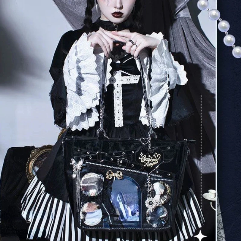 Y2k Aesthetic Underarm Ita Bag Streetwear Girl Transparent Shoulder Bag Heart Shape Chic Chain Handbag DIY Display Crossbody Bag