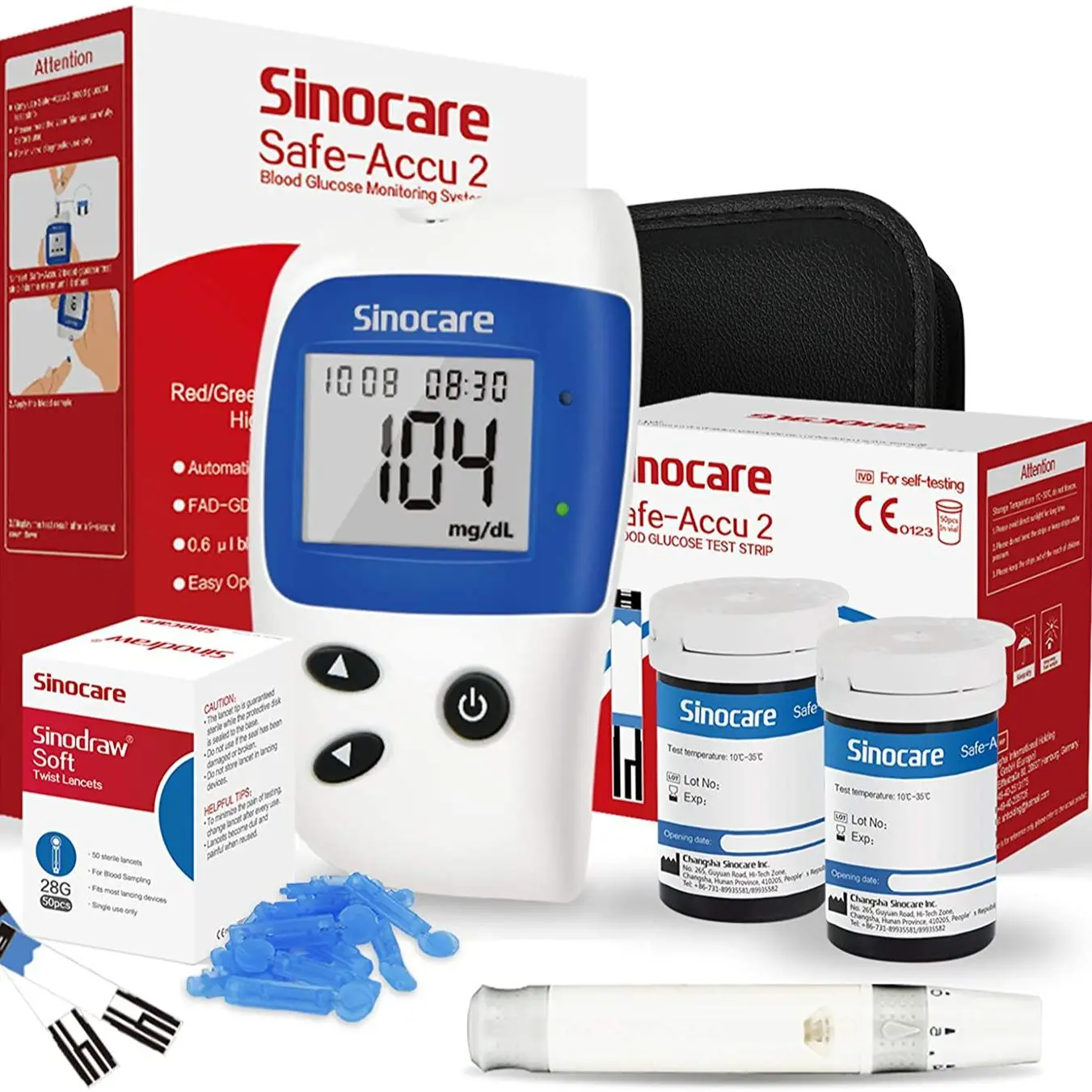 Sinocare Safe ACCU2 Blood Glucose Meter Blood Sugar Test Kit Diabetes Home Glucometer with 50pcs Strips or Only Strips