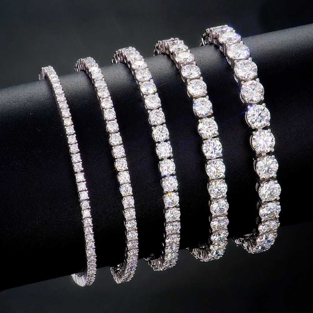 100% Real Moissanite Tennis Bracelet 925 Sterling Silver Plated 18K Gold with GRA Bracelet for Women Man Sparkling Party Jewelry