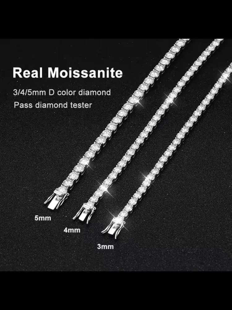 100% Real Moissanite Tennis Bracelet 925 Sterling Silver Plated 18K Gold with GRA Bracelet for Women Man Sparkling Party Jewelry