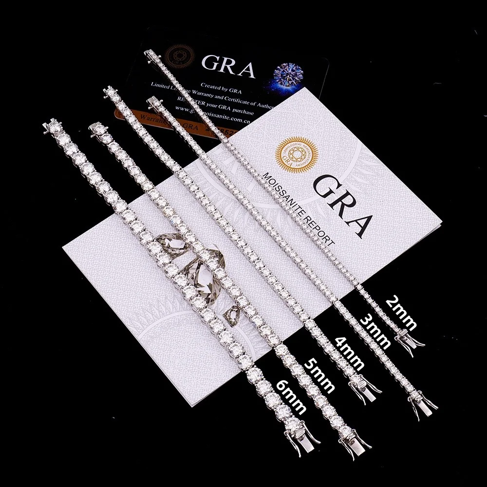 100% Real Moissanite Tennis Bracelet 925 Sterling Silver Plated 18K Gold with GRA Bracelet for Women Man Sparkling Party Jewelry