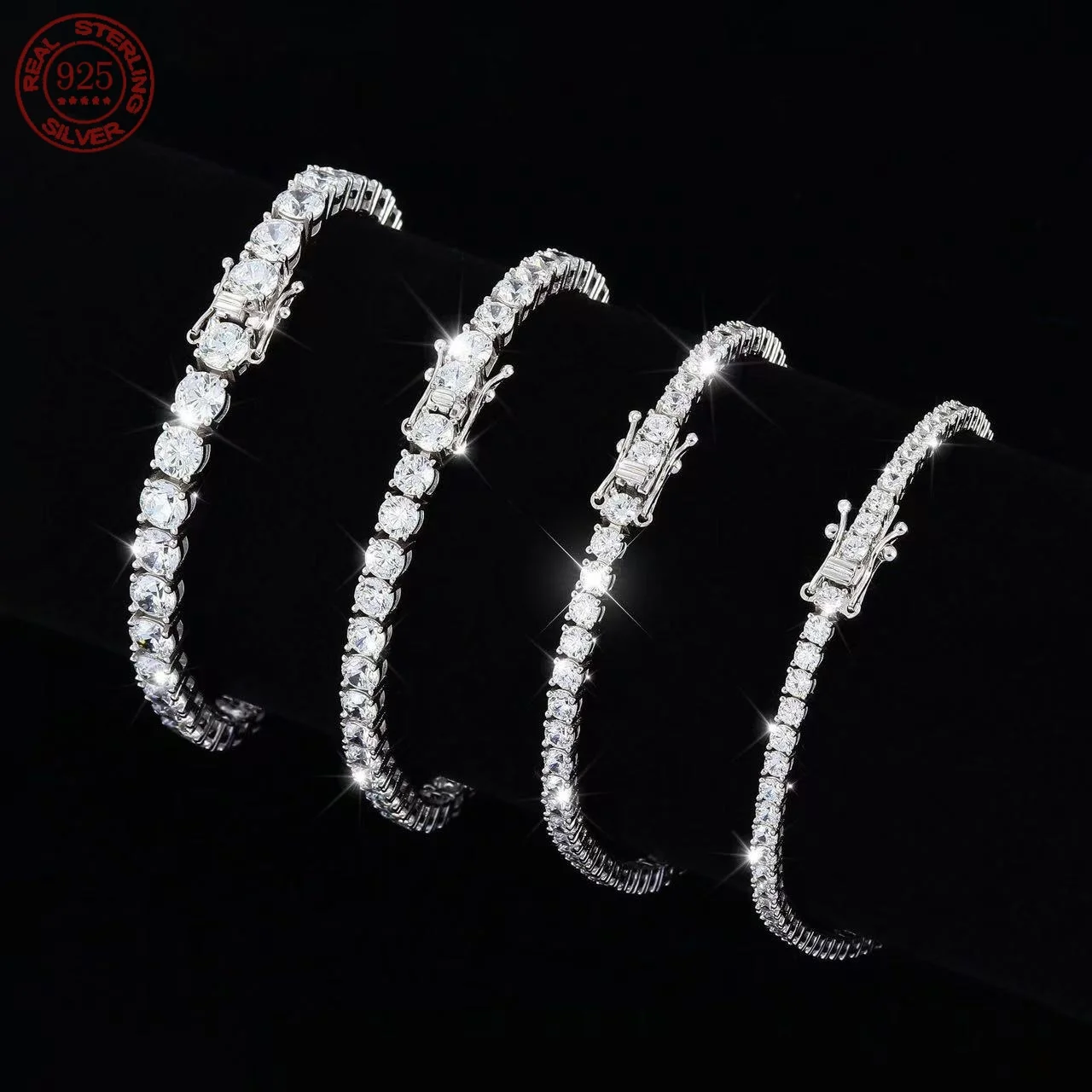 100% Real Moissanite Tennis Bracelet 925 Sterling Silver Plated 18K Gold with GRA Bracelet for Women Man Sparkling Party Jewelry