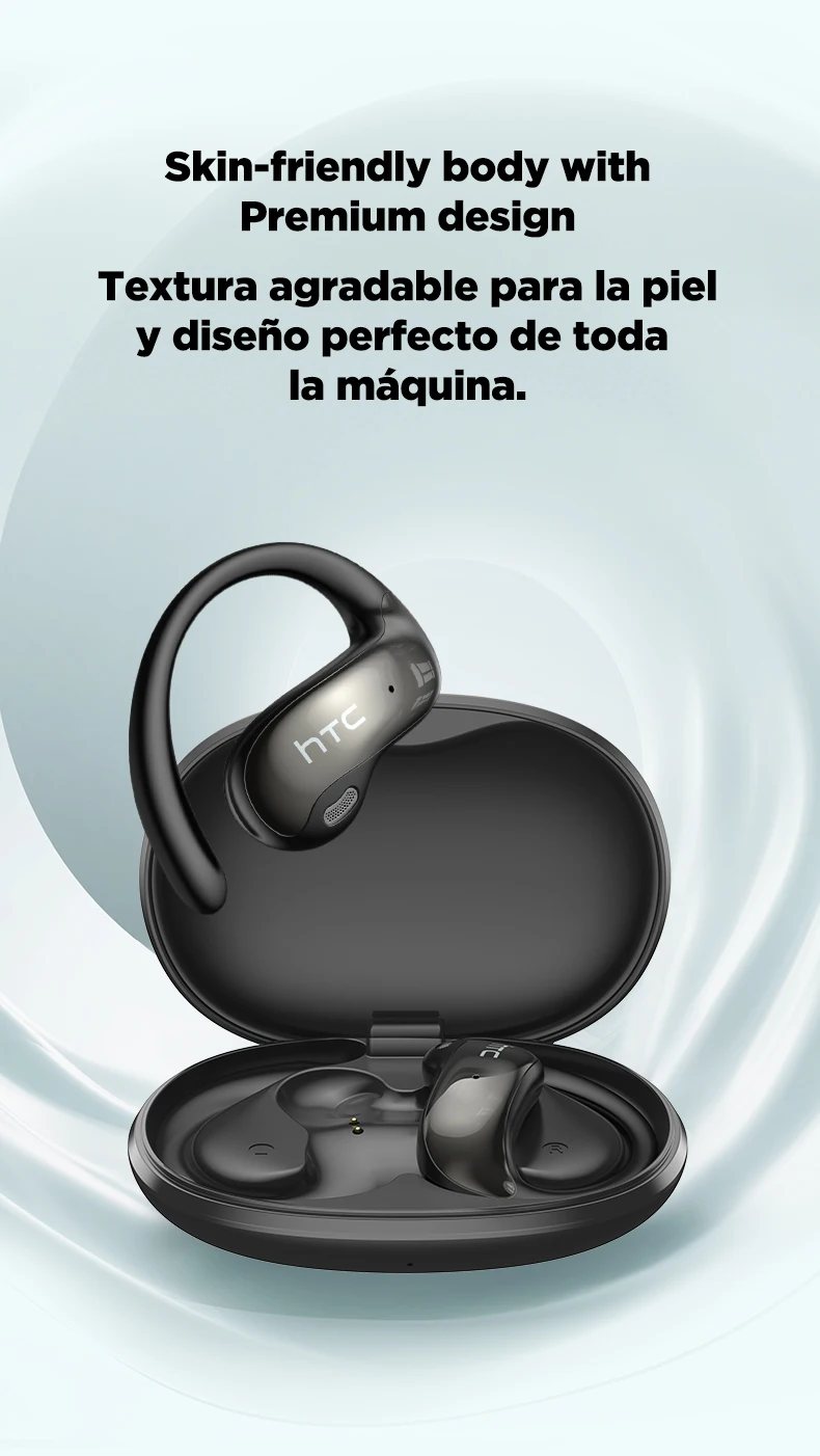 HTC NE19 Bluetooth Earphones AI OWS Sports Wireless Headphones with Mic Powerful Bass AI Translator Earbuds Waterproof Long Life