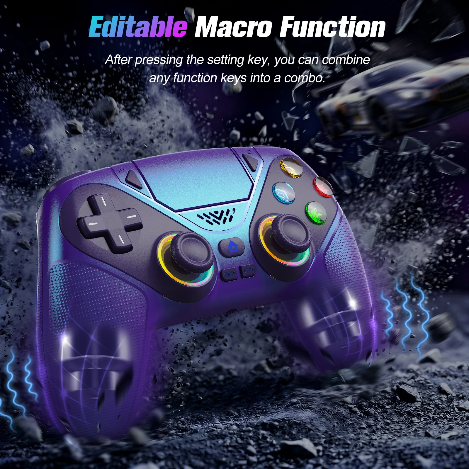 Gamepad RGB For Playstation 5/PS5 Pro/Slim/PC Wireless PS5 Controller Dual Vibration Macro/Turbo Function 3D Game Joystick
