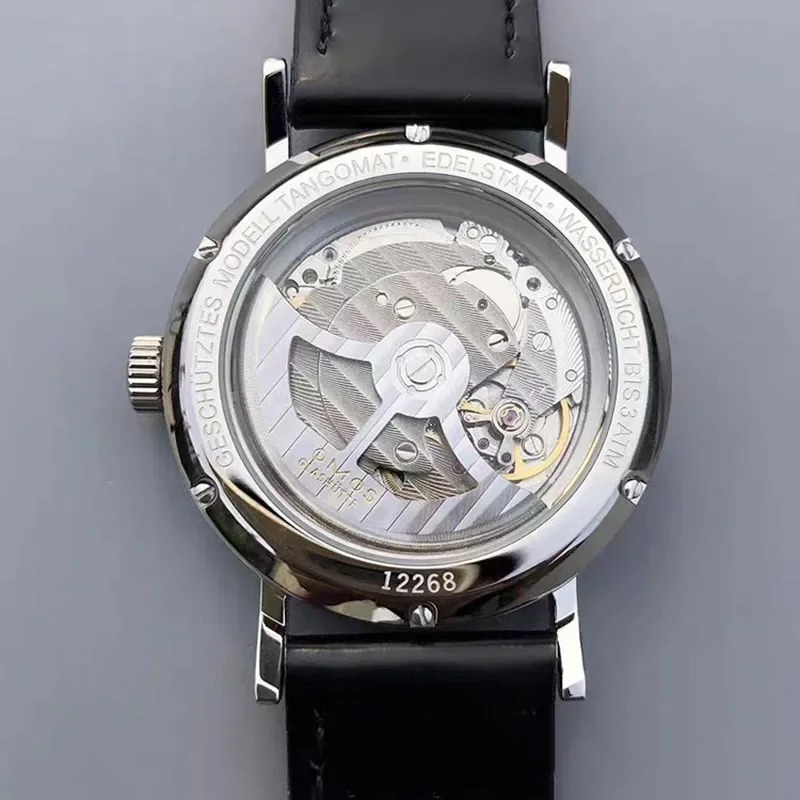 Men's 38mm automatic mechanical watch suitable for Seagull ST1701 self-winding movement, waterproof transparent back wristwatch.