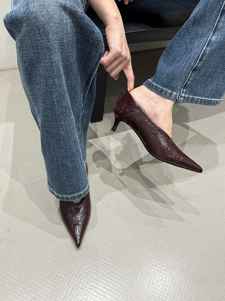 Fashion Pointed Toe Thin Heel Women Office Pumps Shallow Slip On Party Dress Shoes 2026 New Spring Autumn Commuter Footwear