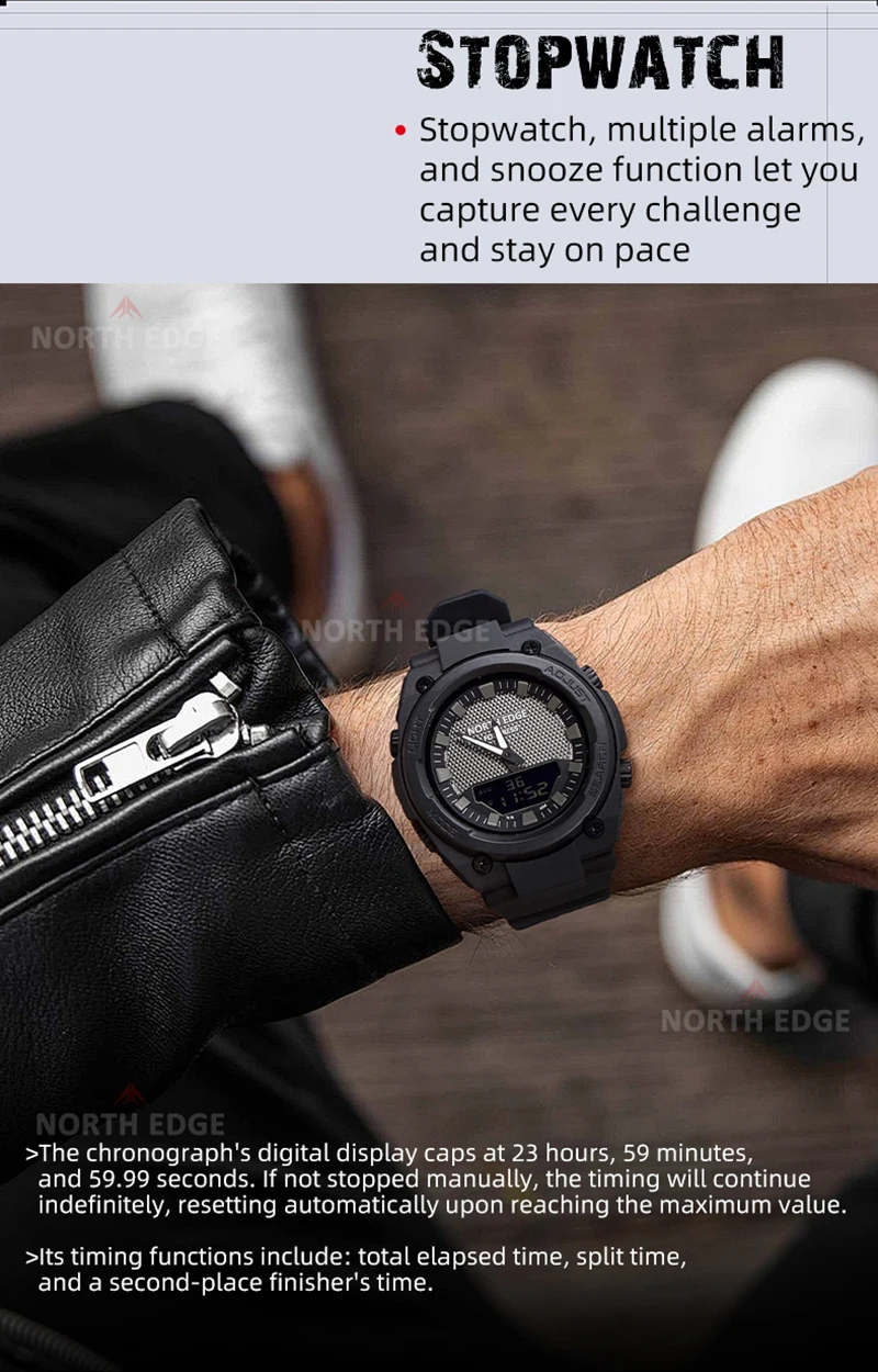 NORTH EDGE FORTRESS 2026 Men Digital Watch Outdoor Sports Waterproof 50M Watches World Time Countdown Electronic LED Wristwatch