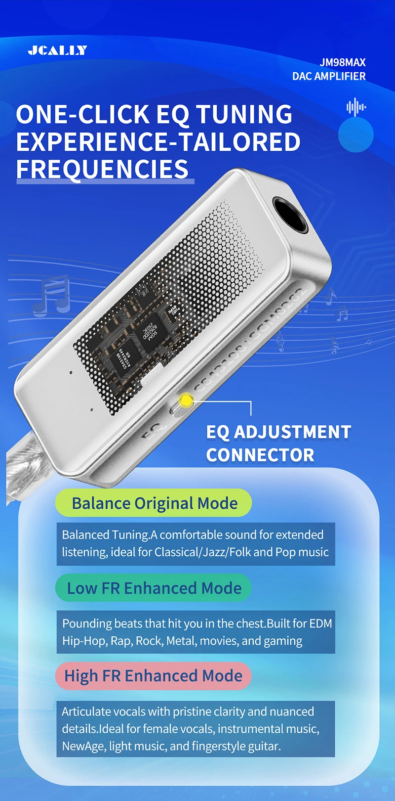 Upgraded JCALLY JM98Max Headphone Amplifier USB-C to 3.5mm Dual-Chip Decoder CS43198 Earphone Adapter Cable For iPhone Xiaomi