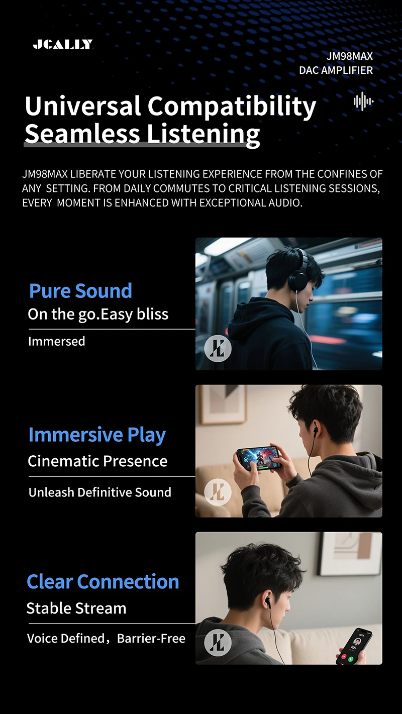 Upgraded JCALLY JM98Max Headphone Amplifier USB-C to 3.5mm Dual-Chip Decoder CS43198 Earphone Adapter Cable For iPhone Xiaomi