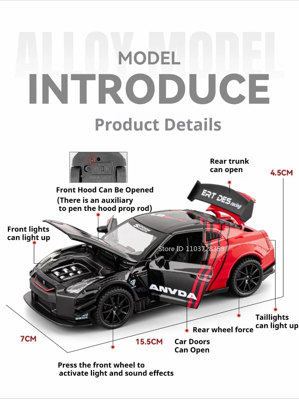 1:32 GTR Panamera Model Sports Car Toys Alloy Diecast Sound Light Doors Opened Exquisite Body Pull Back Collection Supercars