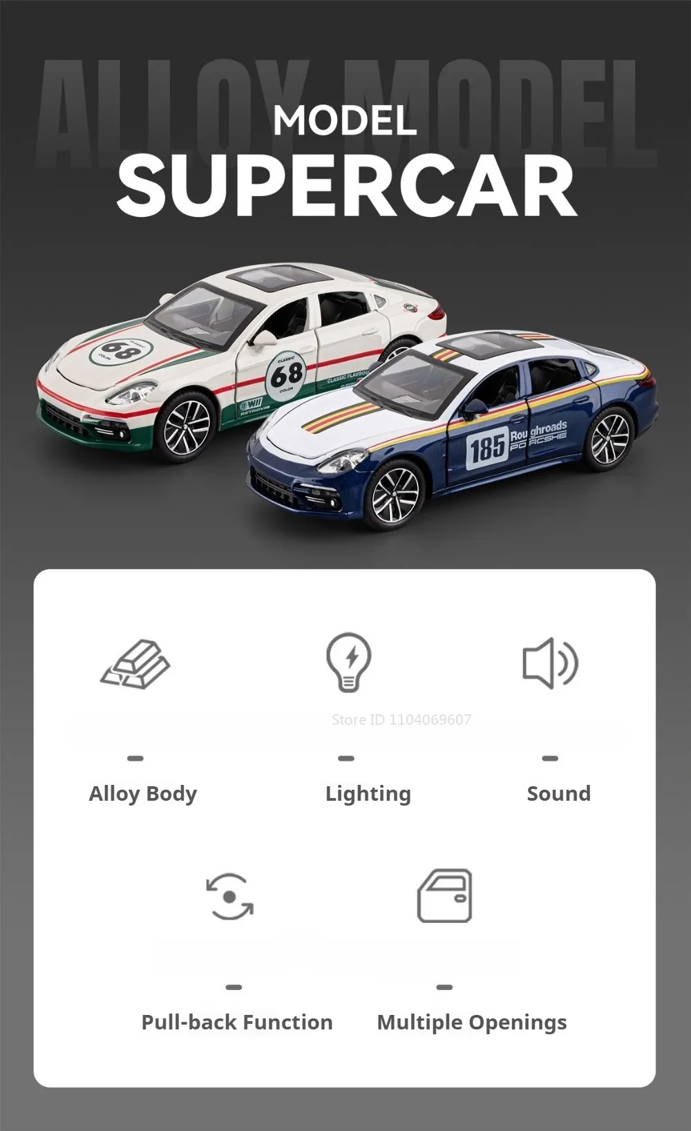 1:32 GTR Panamera Model Sports Car Toys Alloy Diecast Sound Light Doors Opened Exquisite Body Pull Back Collection Supercars