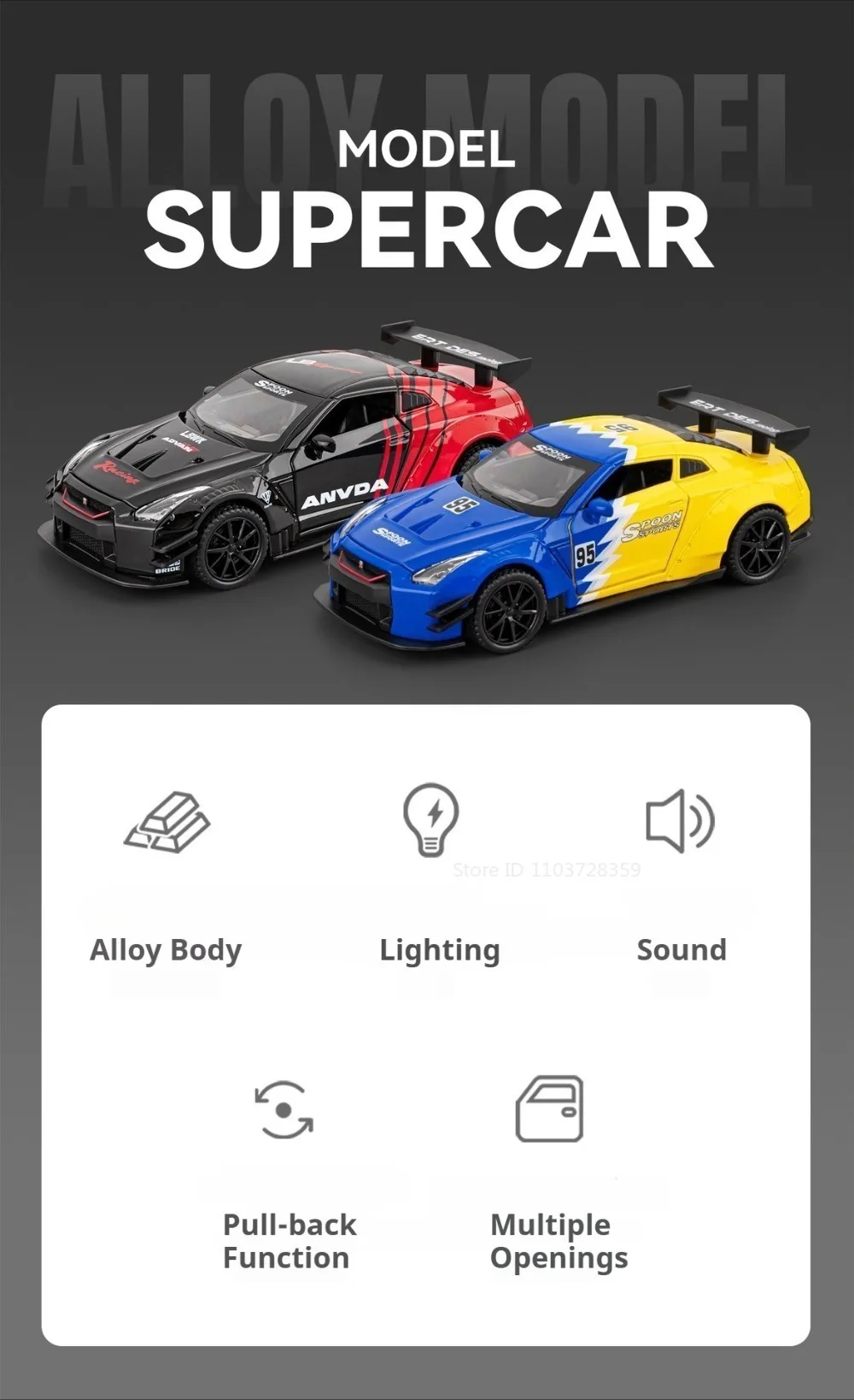 1:32 GTR Panamera Model Sports Car Toys Alloy Diecast Sound Light Doors Opened Exquisite Body Pull Back Collection Supercars