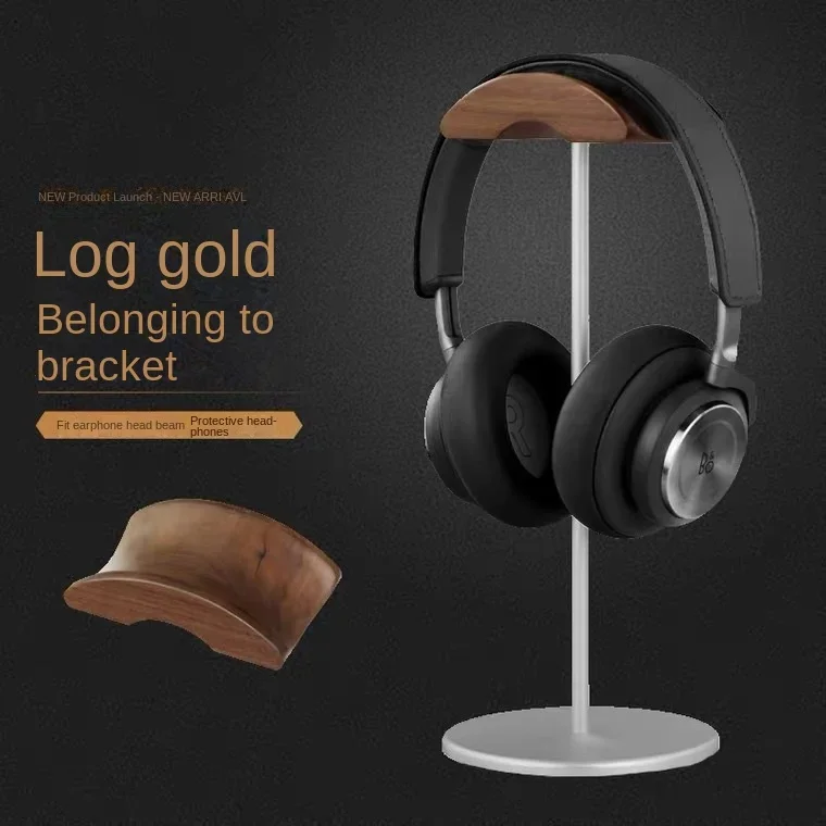 Black Walnut Wood & Aluminum Headphone Stand Nature Walnut Gaming Headset Holder with Solid Metal Base for Table Desk Display
