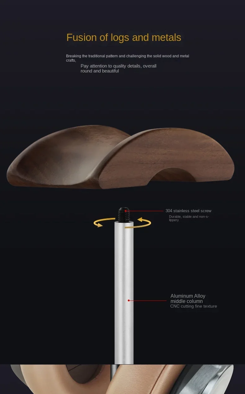 Black Walnut Wood & Aluminum Headphone Stand Nature Walnut Gaming Headset Holder with Solid Metal Base for Table Desk Display