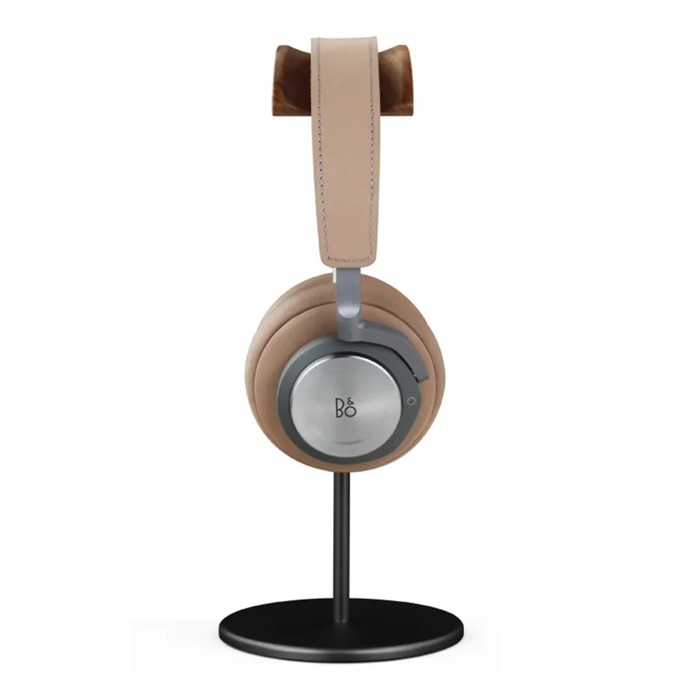 Black Walnut Wood & Aluminum Headphone Stand Nature Walnut Gaming Headset Holder with Solid Metal Base for Table Desk Display