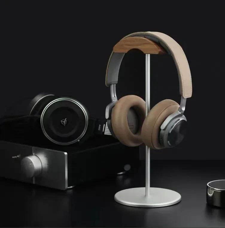Black Walnut Wood & Aluminum Headphone Stand Nature Walnut Gaming Headset Holder with Solid Metal Base for Table Desk Display