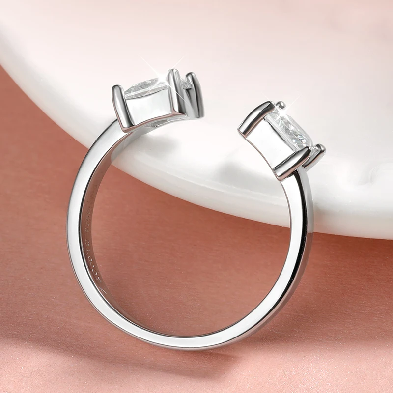 Smyoue 1CTTW 4.5mm Princess Cut Certified Moissanite Rings for Women Adjustable 100% 925 Sterling Silver Wedding Party Band Gift